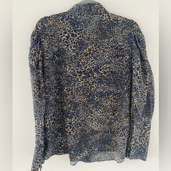 Kobi Halperin Women’s Blouse Size Medium Blue Brown Tan Silk Long Sleeve Silk - Picture 5 of 6